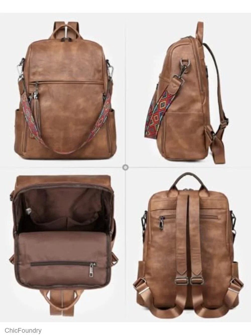 Faux Leather Women's Fashion Backpack, 12 Pockets, 14in Laptop Travel Work